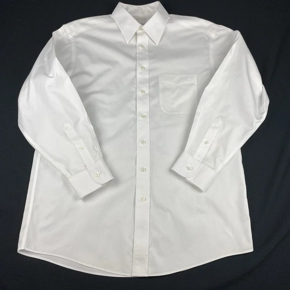 Roundtree & Yorke Gold Label Dress Shirt Mens 16-33 White Fitted No Iron